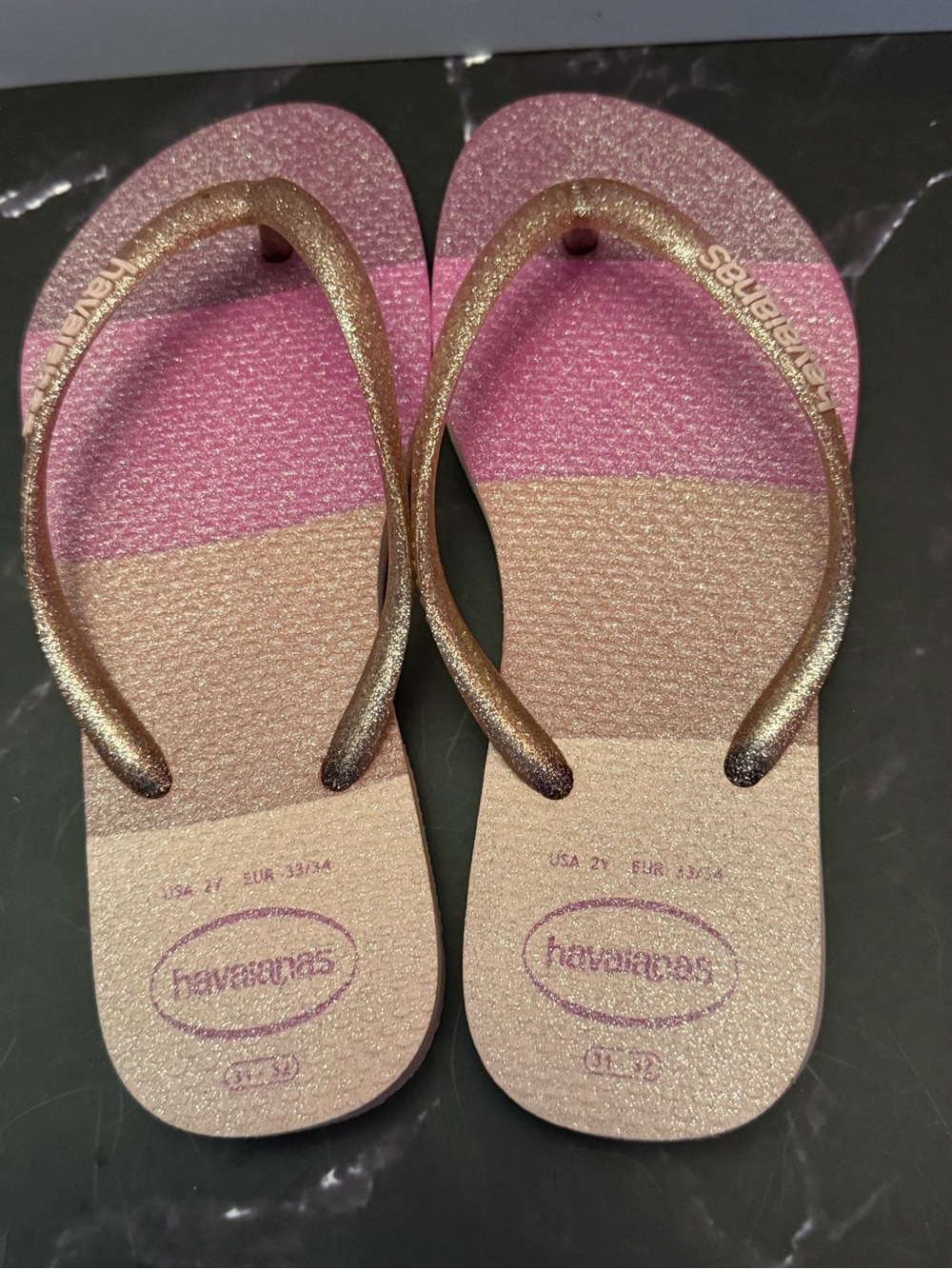 Havaianas Pink and Rose Gold Ombre Glitter Flip Flops